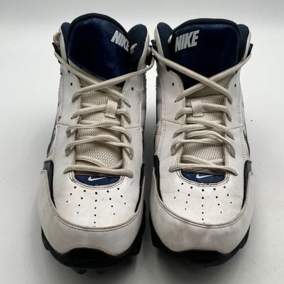 Nike Land Shark Mid Football Cleats Mens Size 12 White Navy Blue 318728-141 - Picture 5 of 13